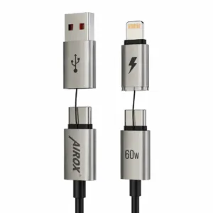4-in-1 Fast Charging Cable – Braided USB, Lightning Cable and C-Ports.