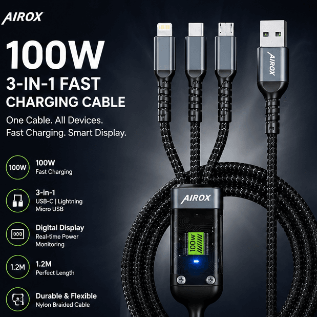 Airox 100W 3-in-1 Fast Charging Cable