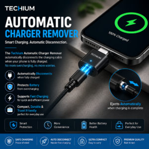 Techium Automatic Charger Remover disconnects charging cable when fully charged.