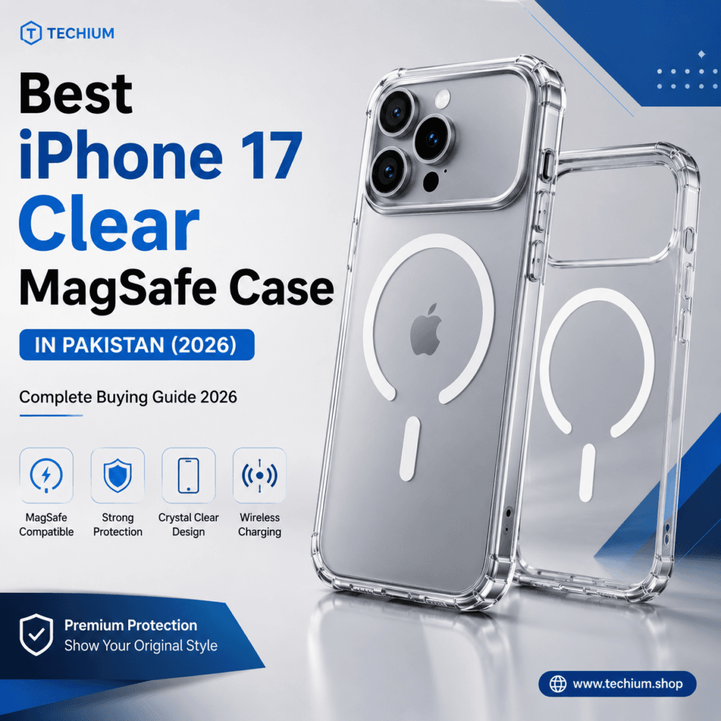 Techium iPhone 17 Clear MagSafe Case, showcasing strong protection and crystal clear design.